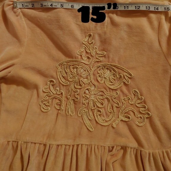 JDL Coat Duster Mottled Pink Velvet Medium Button Front Floral Crewel Work Back - Picture 12 of 15